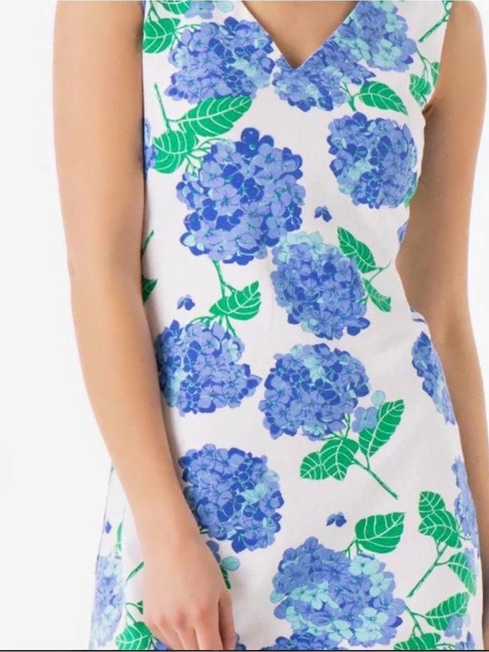 Mahi Gold Floral V-Neck Dress in White & Blue Size Small Like New